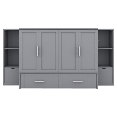 Streamdale Full Size Murphy Bed with Shelves, Drawers and USB Ports, Gray