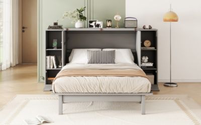 Streamdale Full Size Murphy Bed with Shelves, Drawers and USB Ports, Gray