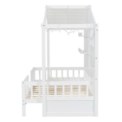Streamdale Twin House Bed with Shelves, Window, and Lights