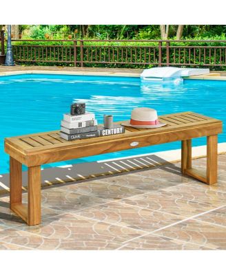 52 Inch Acacia Wood Dining Bench with Slatted Seat