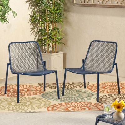 Streamdale Stackable Matte Navy Blue Iron Chairs for Sun-Soaked Summer Days