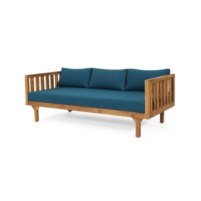 Streamdale Acacia Wood Daybed with Slat Paneling and Water-Resistant Cushions