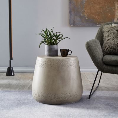 Streamdale Boho-Chic Drum Side Table Unconventional Style, Durable Concrete