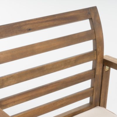 Natural Acacia Wood Outdoor Armchair with White Cushions (Set of 2)