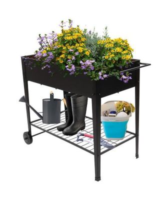 Simplie Fun Aveyas Mobile Metal Raised Garden Bed Cart with Legs, Elevated Tall Planter Box with Wheels for Outdoor Indoors House Patio Backyard Vegetables Tomato DIY Herb Grow (Black)