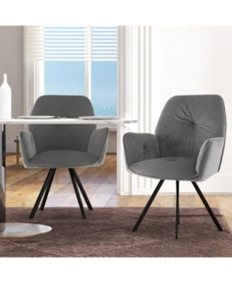 Set of 2 Swivel Accent Arm Chairs with Metal Legs and Wide Back-Grey