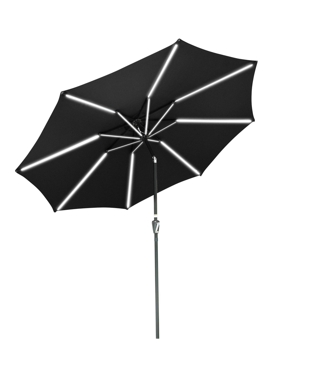 10ft Solar Power Led Patio Umbrella Market Parasol Pool Sunshade Tilt with Crank - Black