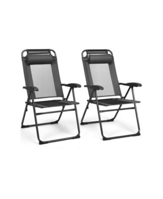 2 Pieces Patio Adjustable Folding Recliner Chairs with 7 Level Adjustable Backrest