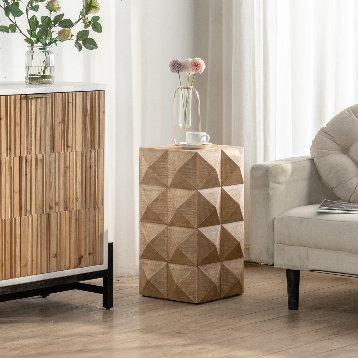 Simplie Fun 23.62" Height Three-Dimensional Embossed Pattern Design Retro Coffee Table Retro Furniture