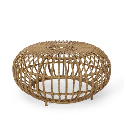 Boho-Chic Handcrafted Faux Rattan Woven Coffee Table