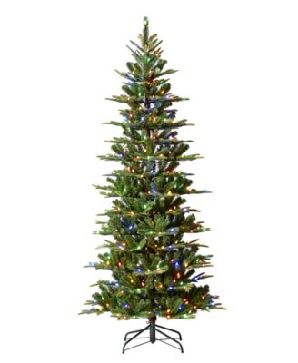 7.5ft Pre Lit Green Slim Fir Artificial Christmas Tree with 350 strawberry Lights,9 Functional Warm White Multi color, remote controller