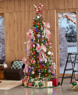 7.5ft Pre Lit Green Slim Fir Artificial Christmas Tree with 350 strawberry Lights,9 Functional Warm White Multi color, remote controller