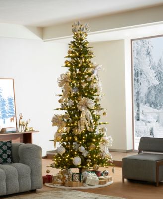 9ft Pre Lit Green Slim Fir Artificial Christmas Tree with 500 strawberry Lights,9 Functional Warm White Multi color, remote controller