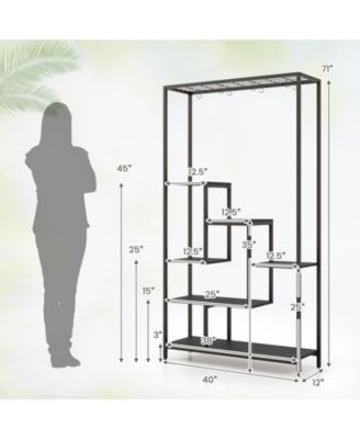6-Tier Tall Plant Stand 71" Metal Indoor Plant Shelf with 10 Hanging Hooks