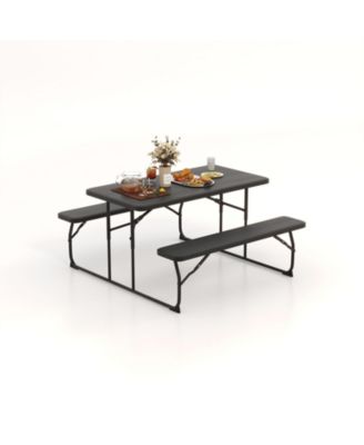 Indoor and Outdoor Folding Picnic Table Bench Set with Wood-like Texture