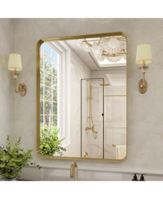 Rectangular Wall Mounted Mirror 22"x30" in Gold