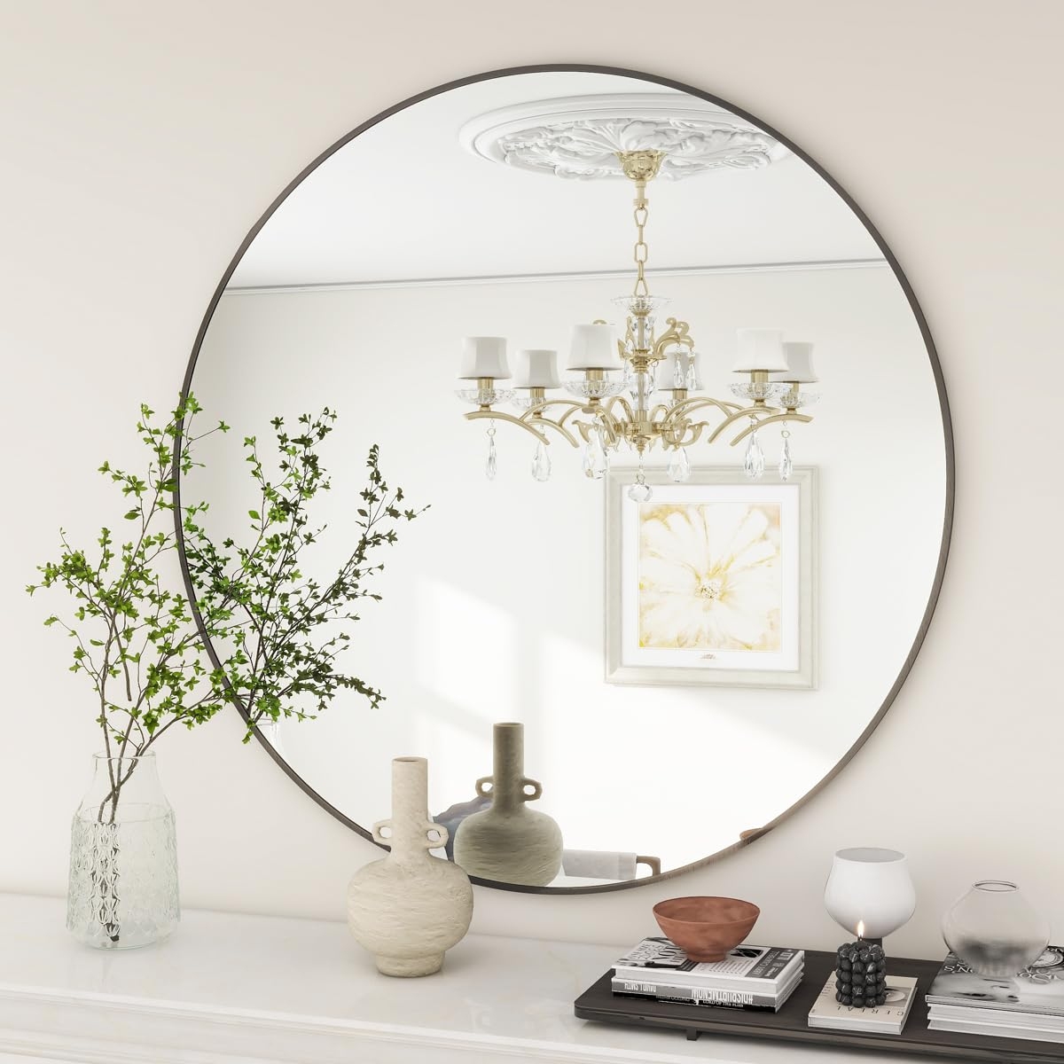 Round Wall Mounted Mirror 20"x20" in Black - Black