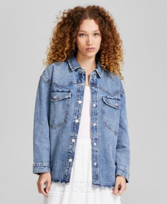 And Now This - Women's Oversized Western Snap-Front Denim Shirt