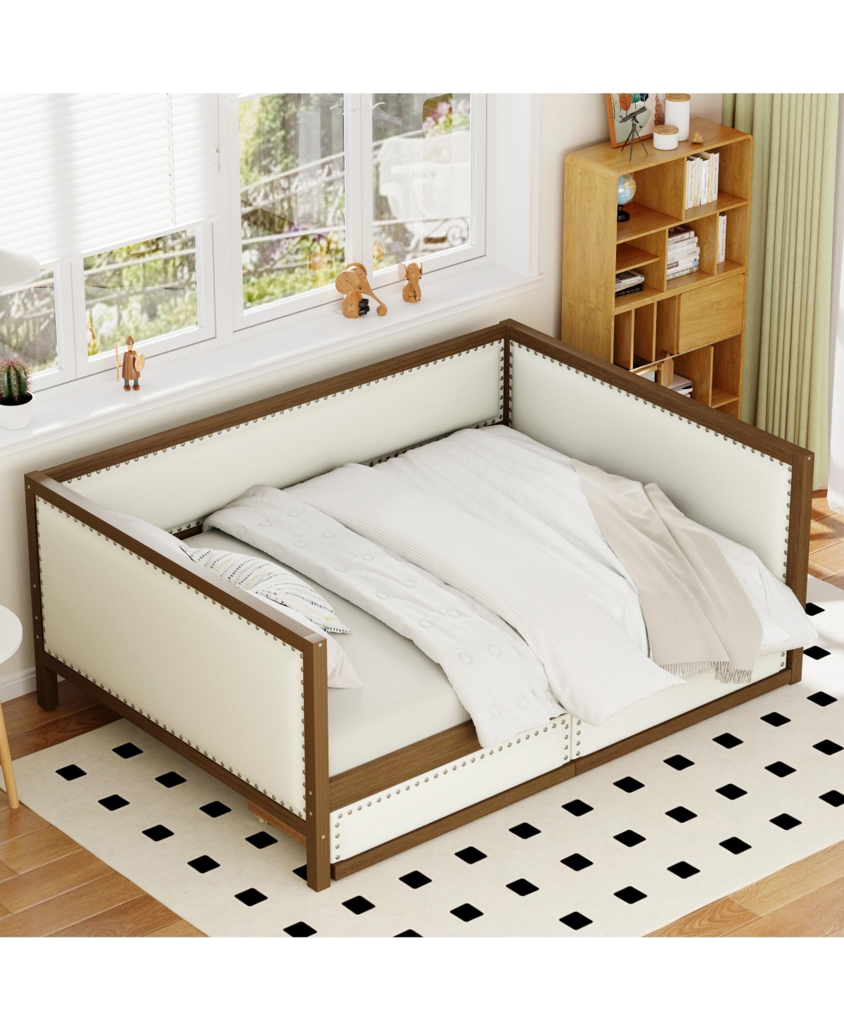 Streamdale Furniture Size Upholstered Daybed with 2 Drawers and Nailhead Decoration,Color - Wood