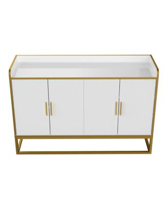 Modern Kitchen Buffet Storage Cabinet Cupboard White Gloss With Metal Legs For Living Room Kitchen