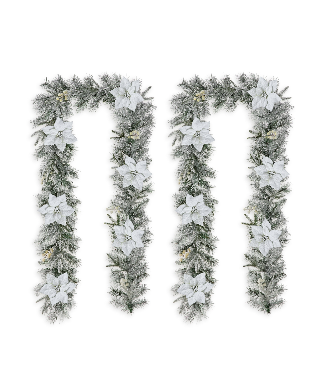 Glitzhome 9' Pre-lit Snow Flocked Greenery Pine Poinsettia Christmas Garland With 50 Warm White Lights Set, 2 In Multi