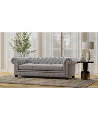 Alexandon 95" Chesterfield Chair in Light Grey Italian Leather with Nailhead