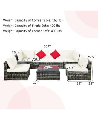 7PCS Patio Rattan Furniture Set Sectional Sofa Garden