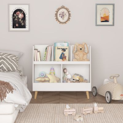 Modern Kids Bookshelf with Storage Bins for Books, Toys & Games