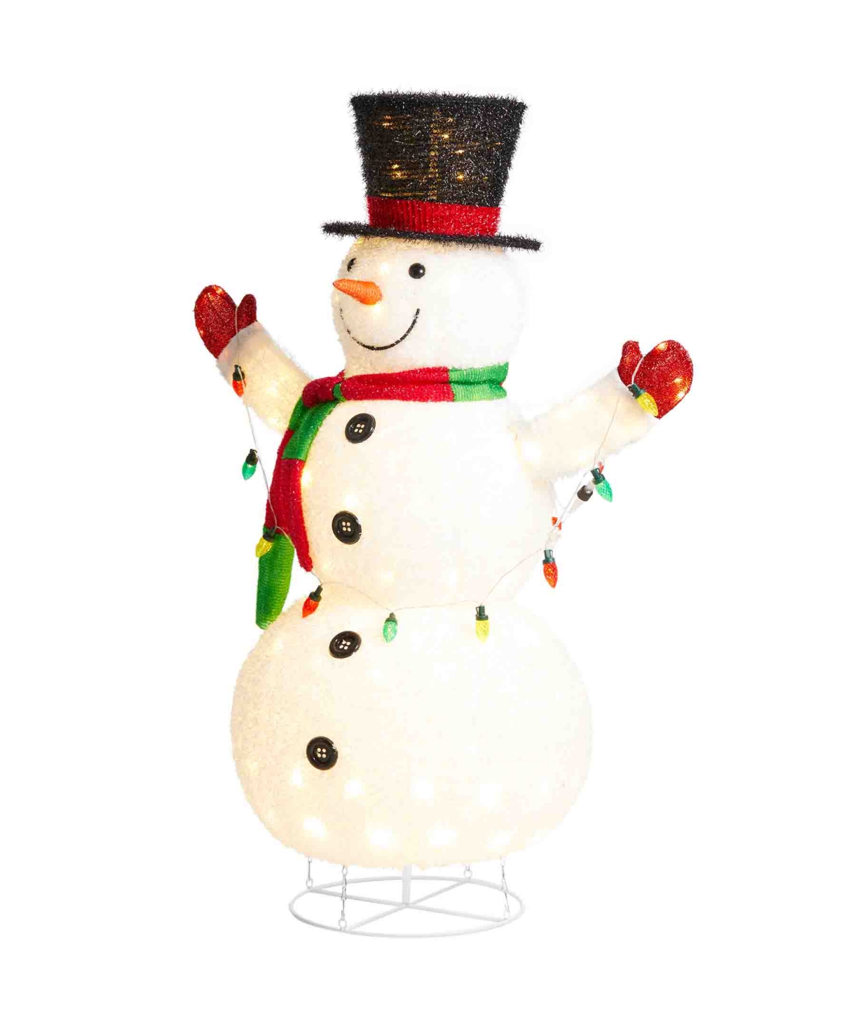 Glitzhome 47.25 H Lighted Christmas 3D Foldable Fabric Snowman Outdoor Decor with Colorful Bulbs and 160 Warm White Light Emitting Diode Lights - Mult
