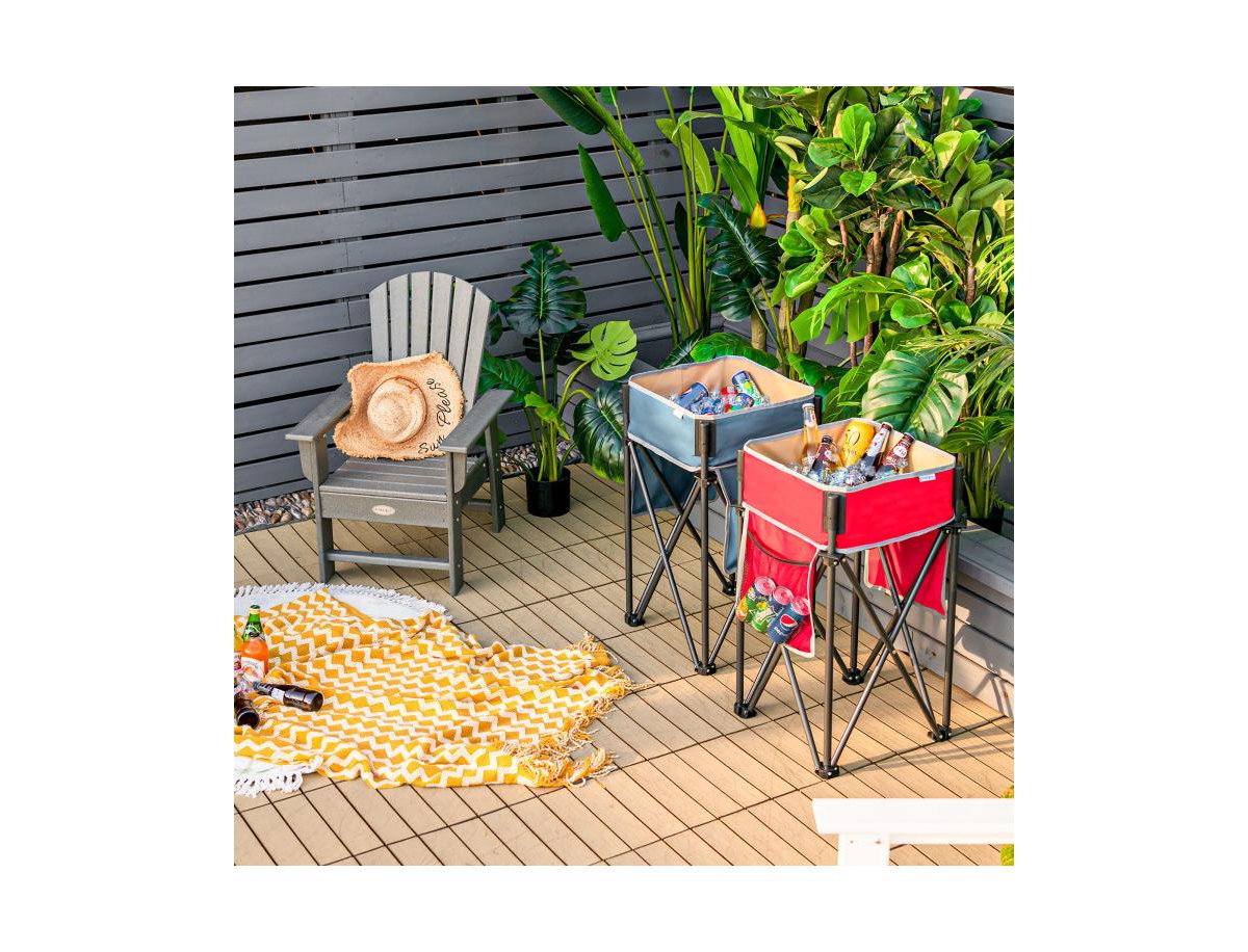 Slickblue 2 Pieces Folding Camping Tables with Large Capacity Storage Sink for Picnic