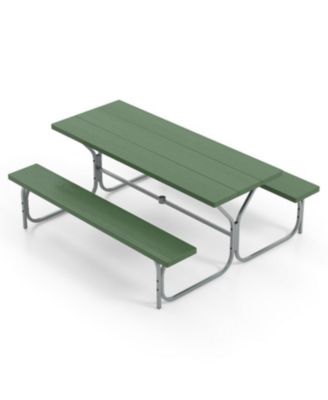 6 FT Picnic Table Bench Set Dining Table and 2 Benches with Metal Frame and HDPE Tabletop