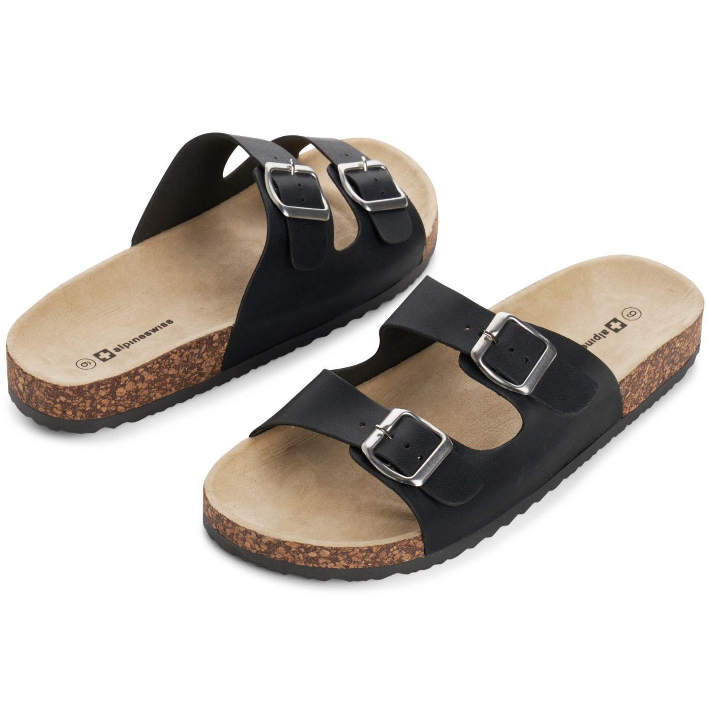 Мужские сандалии Alpine Swiss Double Strap Casual Slides Flat, цвет: Чёрный, вариант 1 — фото 4