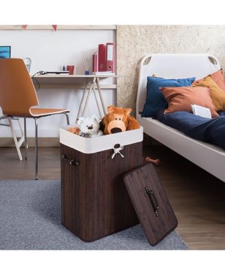 Rectangle Bamboo Hamper Laundry Basket Washing Cloth Bin Lid