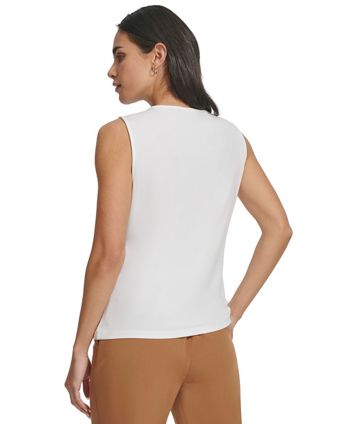 Calvin Klein Women's Solid Asymmetrical-Neckline Sleeveless Blouse - Macy's