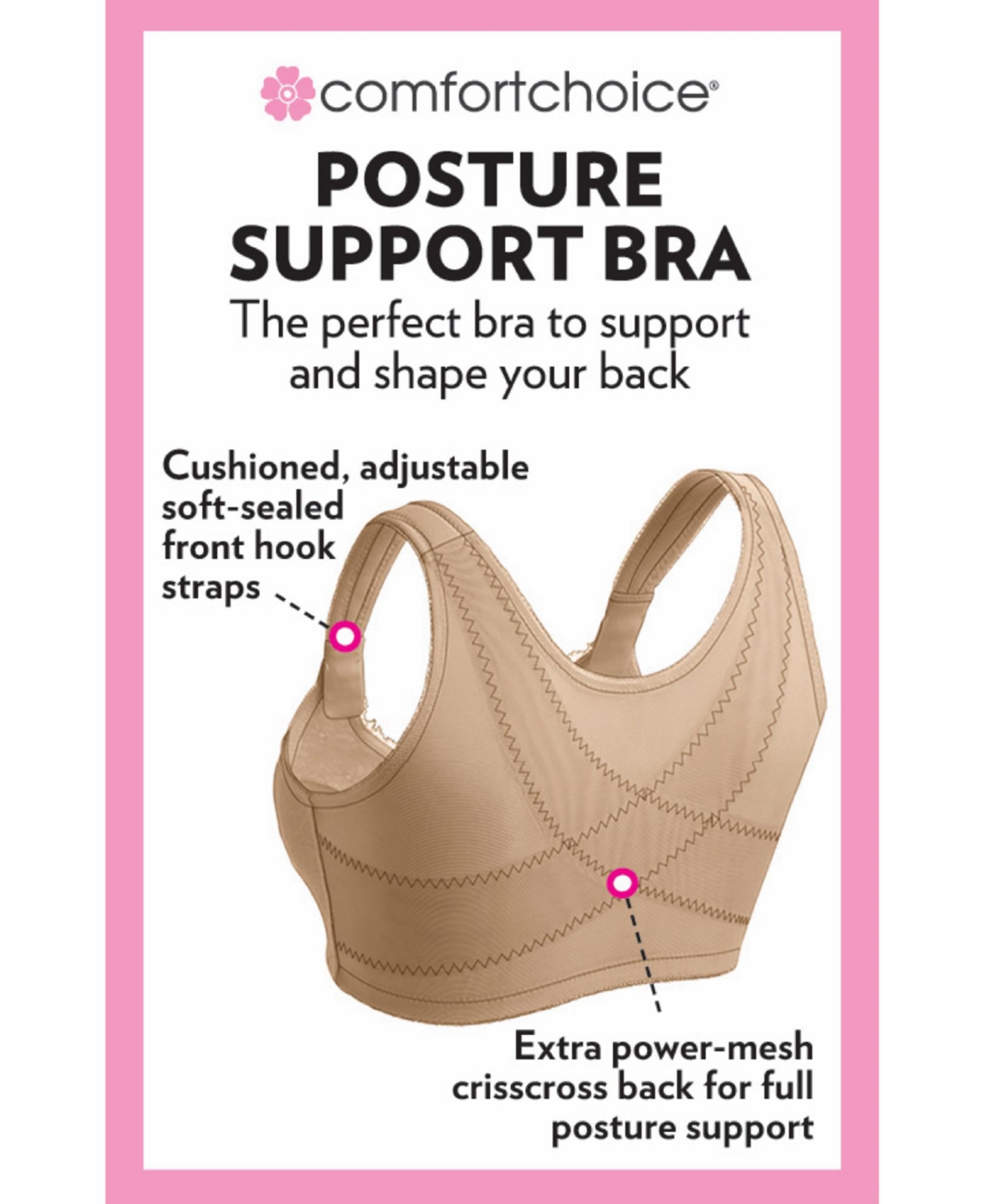 Comfort Choice Plus Size Front-Close Embroidered Wireless Posture Bra