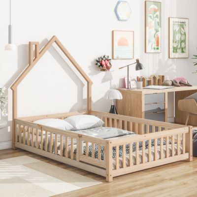 Full House-Shaped Headboard Floor Bed With Fence