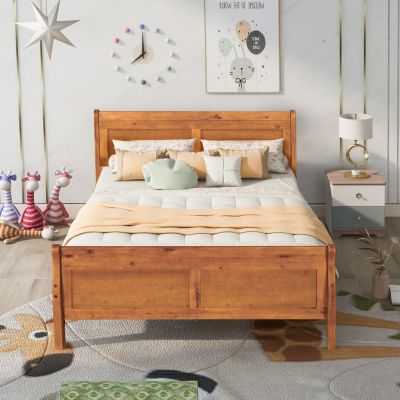 Streamdale Full Size Wood Platform Bed With Headboard And Wooden Slat Support