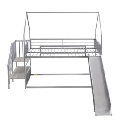 Twin Size Metal Bunk Bed House Bed With Slide And Staircase