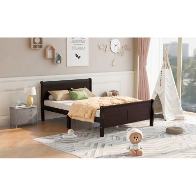Streamdale Queen Size Wood Platform Bed With Headboard And Wooden Slat Support
