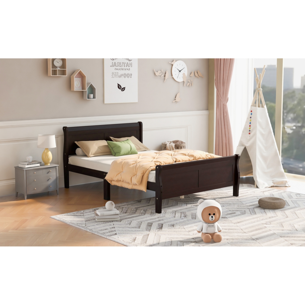 Streamdale Queen Wood Platform Bed With Headboard And Wooden Slat Support