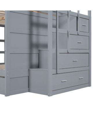 Full Over Full Bunk Bed With Twin Size Trundle And Staircase