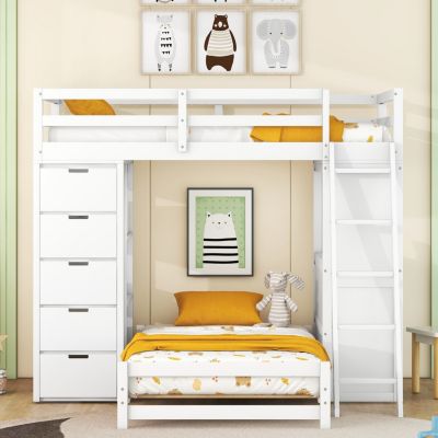 Streamdale Twin Over Twin Bunk Bed With LED Light And USB Ports