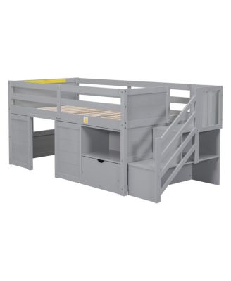  Twin Loft Bed with Stair, Drawer, Shelf