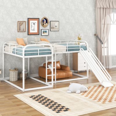 Streamdale Full And Twin Size L-Shaped Bunk Bed With Slide And Short Ladder