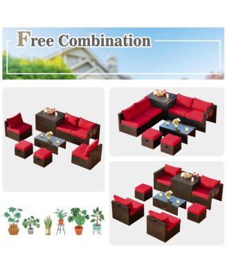 8PCS Patio Rattan Furniture Set Space-Saving Storage Cushion