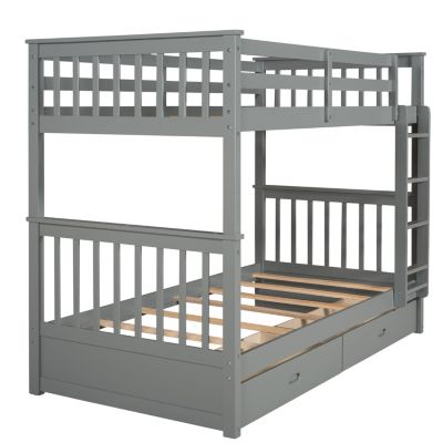 Streamdale Twin-Over-Twin Bunk Bed With Ladders And Two Storage Drawers