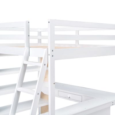 Streamdale Full Size Loft Bed With Ladder, Shelves, And Desk, White