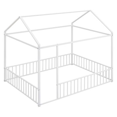Streamdale Metal House Bed Frame with Fence for Kids