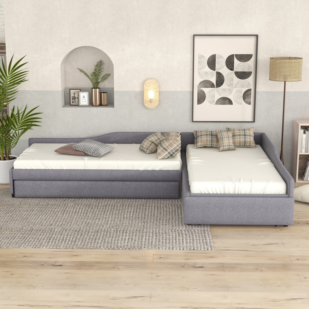 Streamdale Upholstered Double Twin Daybed With Trundle And Drawer