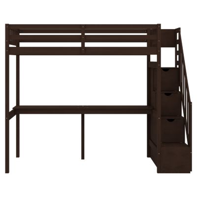 Streamdale Twin Size Loft Bed With Storage Staircase And Built-In Desk